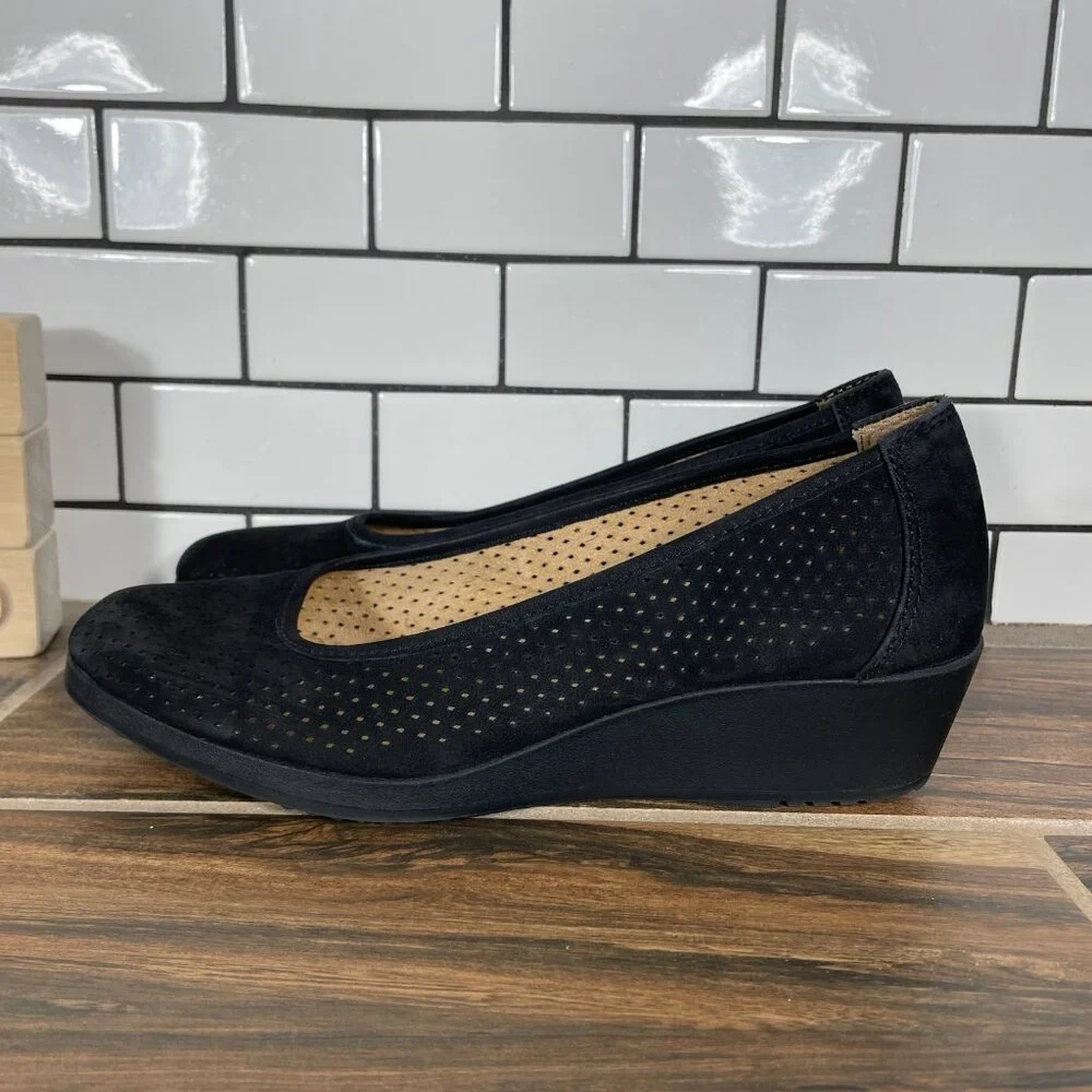 Naturalizer Betina 2 Womens Size 8.5 Shoes Black Leather Slip On Wedge